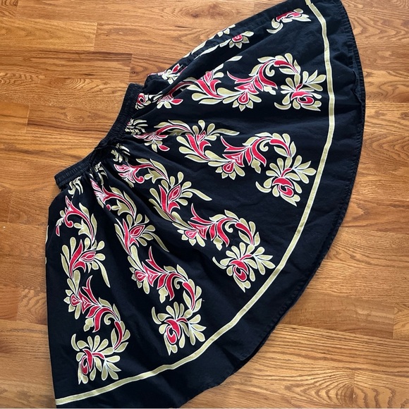 Womens J Gee Black Red Yellow Floral Batik Midi Flare Skirt ELASTIC WAIST Size L - Picture 6 of 11